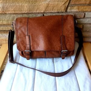 Fossil Brown Leather Messenger Computer Bag